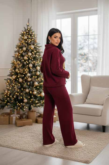 Pantaloni dama bordo drepti tricotati [4]