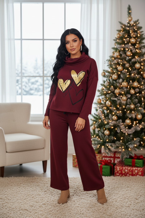 Pantaloni dama bordo drepti tricotati