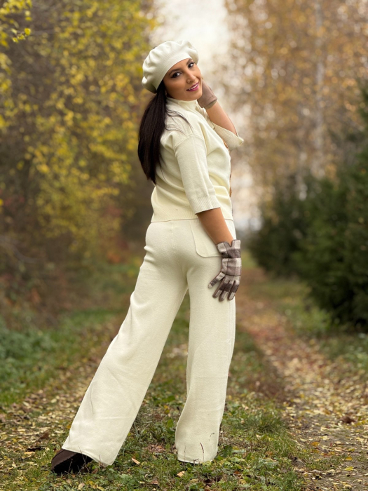 Pantaloni dama crem tricotati [6]
