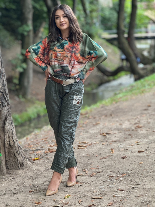 Pantaloni dama cu curea si patch decorantiv