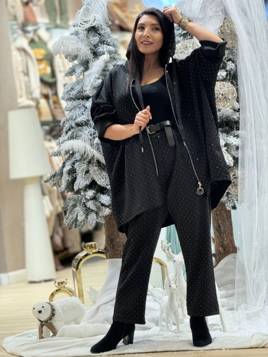 Pantaloni dama cu pietricele si curea in talie [2]