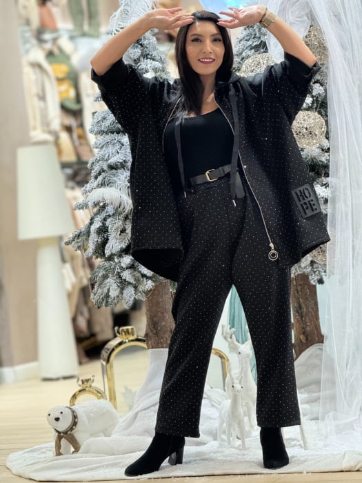 Pantaloni dama cu pietricele si curea in talie