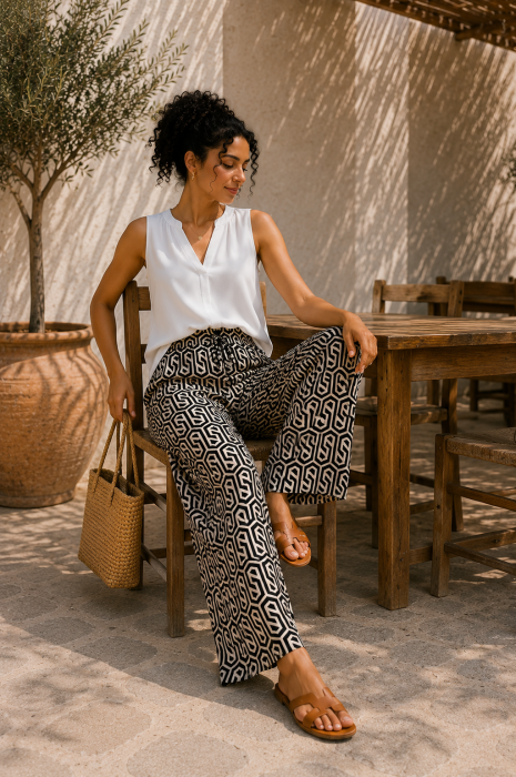 Pantaloni dama din vascoza cu imprimeu geometric [2]
