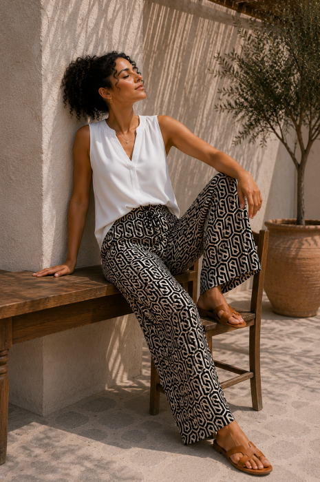 Pantaloni dama din vascoza cu imprimeu geometric [4]