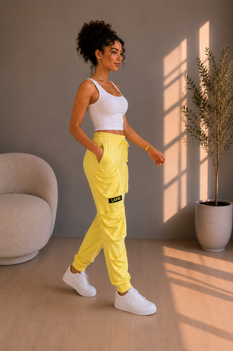 Pantaloni dama galbeni cu buzunare laterale aplicate [4]