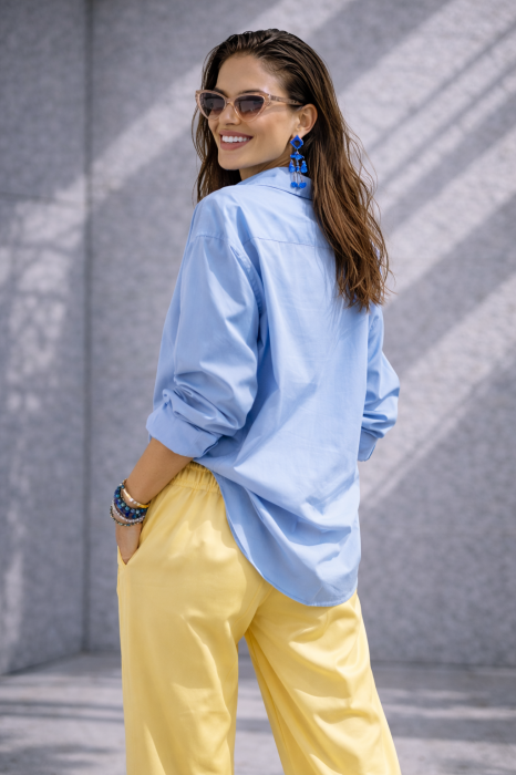 Pantaloni dama galbeni drepti cu elastic si snur in talie [3]