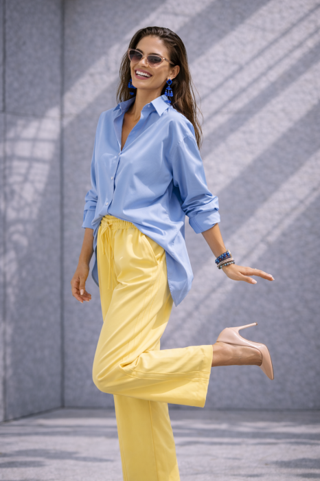 Pantaloni dama galbeni drepti cu elastic si snur in talie [4]