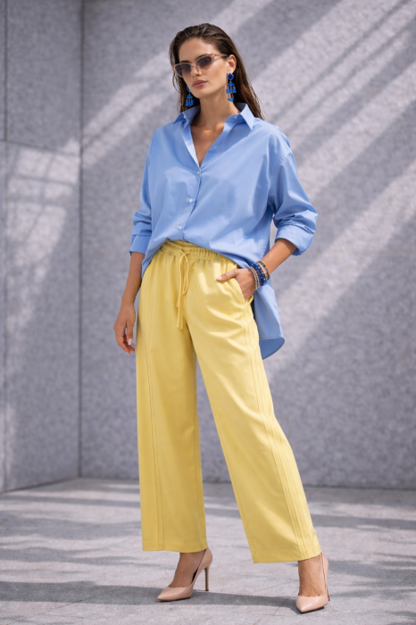 Pantaloni dama galbeni drepti cu elastic si snur in talie [2]