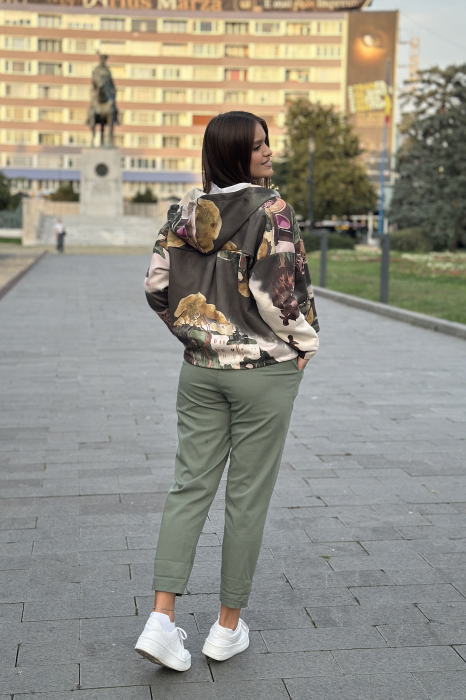 Pantaloni dama kaki din bumbac cu curea maro [4]