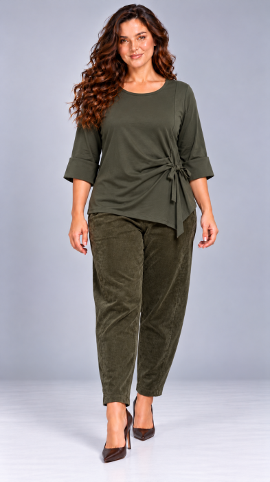 Pantaloni dama kaki din catifea [2]