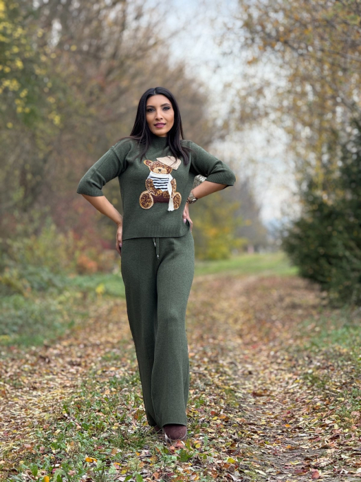 Pantaloni dama kaki tricotati