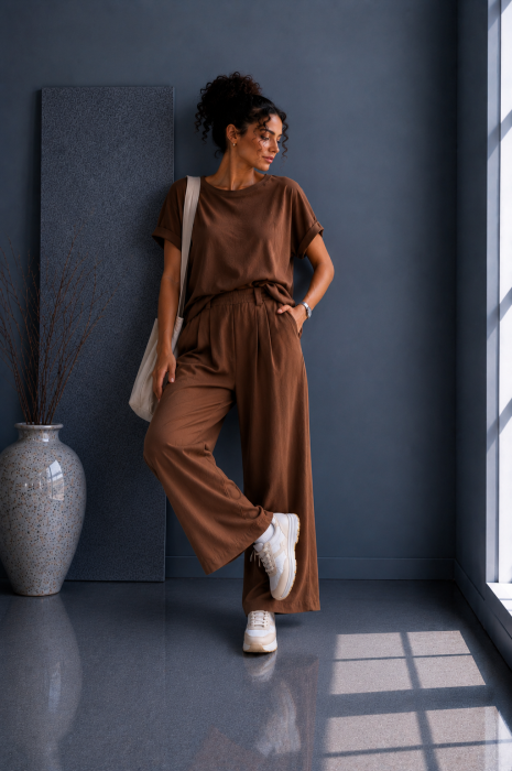 Pantaloni dama maro cu pliuri [4]