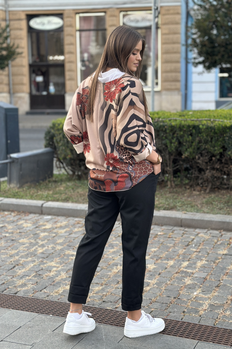 Pantaloni dama negri din bumbac cu curea maro [4]