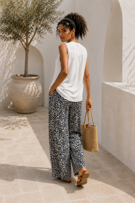 Pantaloni dama negri din vascoza cu animal print alb [2]