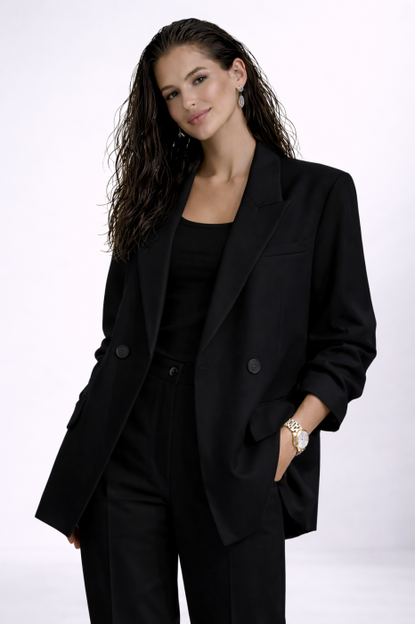 Pantaloni dama negri drepti cu dunga pe picior [3]