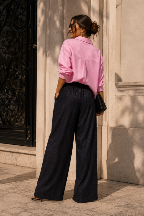 Pantaloni dama negri drepti cu elastic si nasturi laterali [2]