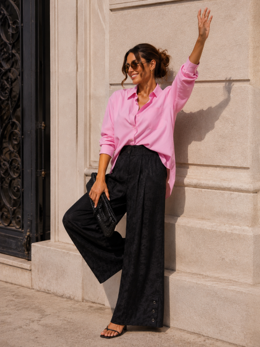 Pantaloni dama negri drepti cu elastic si nasturi laterali [4]