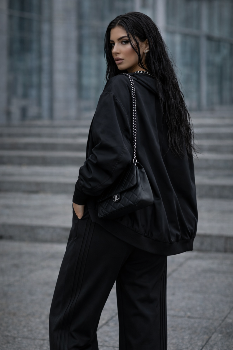 Pantaloni dama negri drepti cu elastic si snur in talie [3]