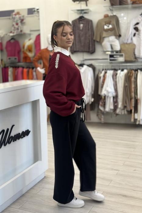 Pantaloni dama negru cu snur si elastic in talie [3]