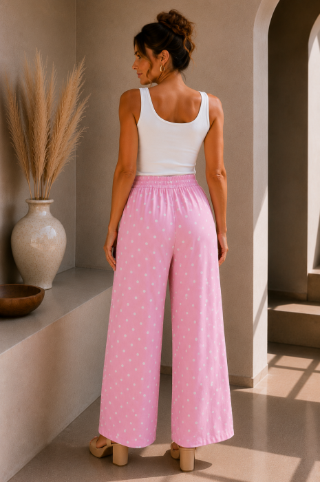 Pantaloni dama roz cu buline albe din vascoza [4]