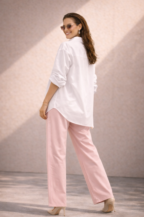 Pantaloni dama roz pastel drepti cu elastic si snur in talie - Pretty Women [4]