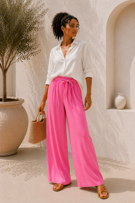 Pantaloni dama roz pudra din vascoza [3]