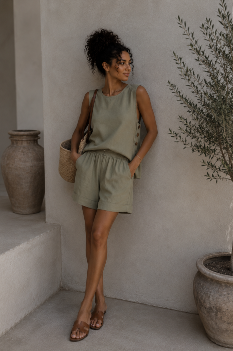 Pantaloni dama scurti kaki din in [2]