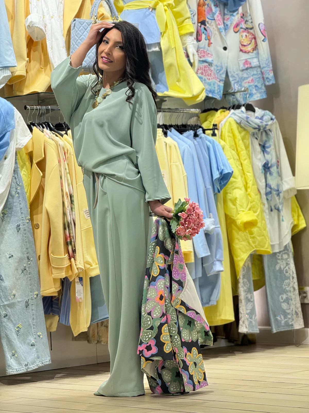 Pantaloni dama verzi eleganti drepti cu curea in talie [3]