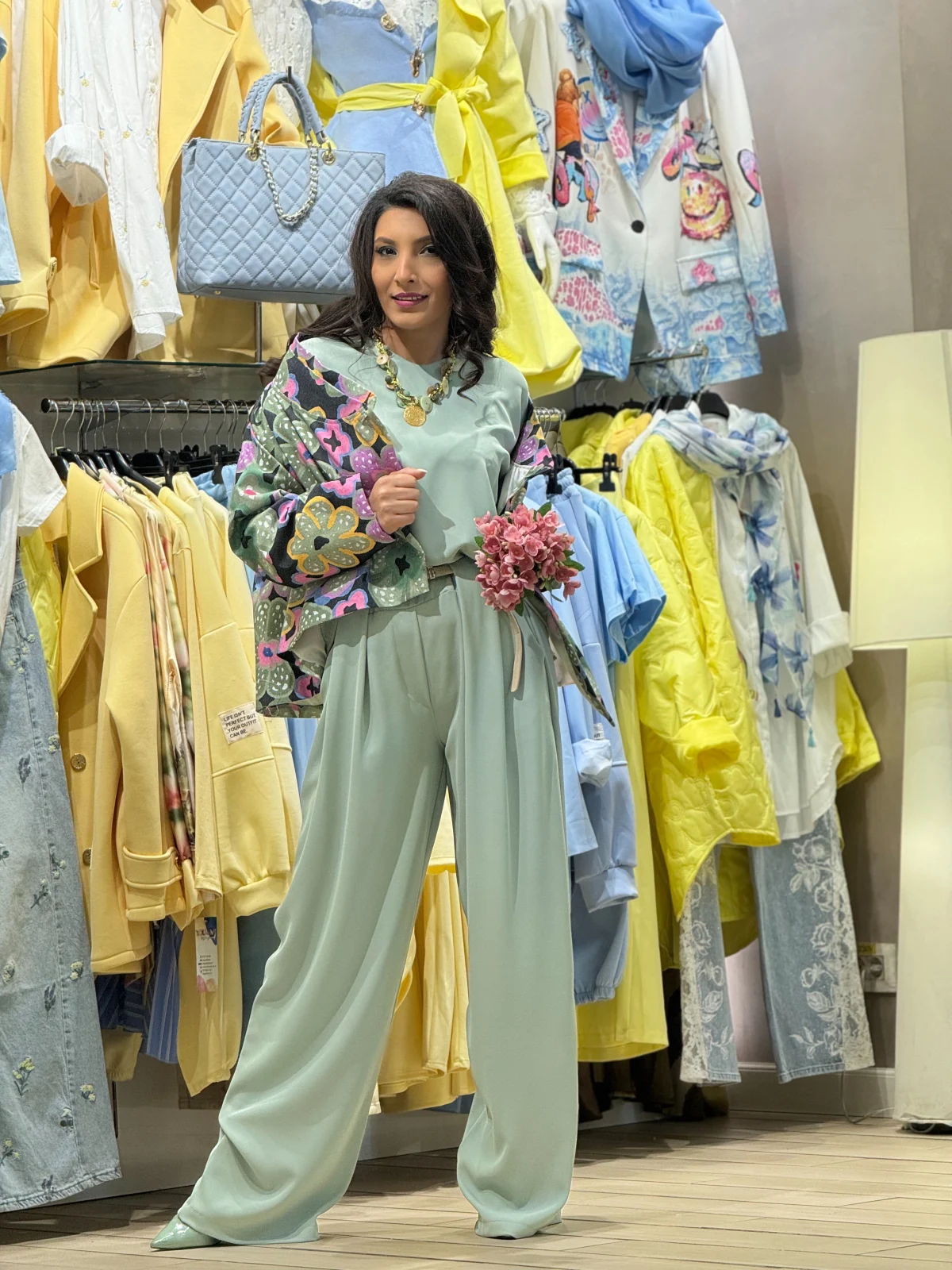 Pantaloni dama verzi eleganti drepti cu curea in talie [4]