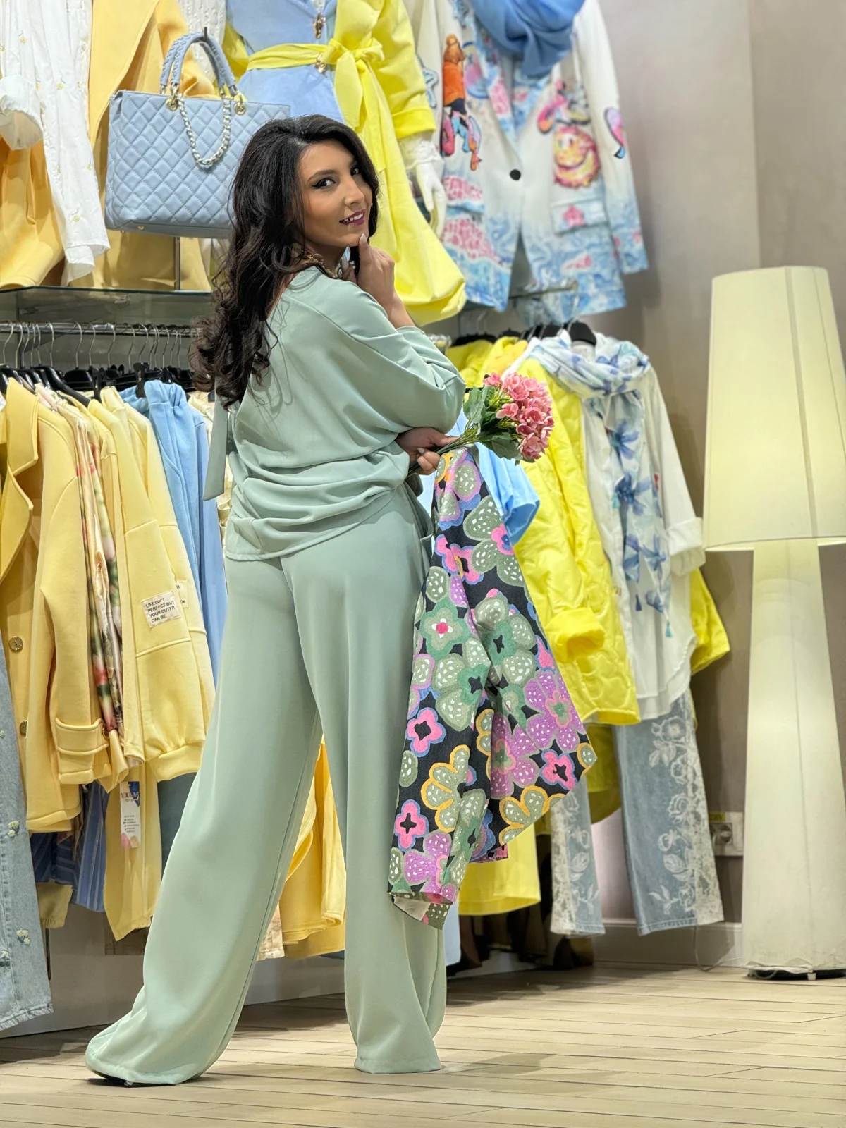 Pantaloni dama verzi eleganti drepti cu curea in talie [5]