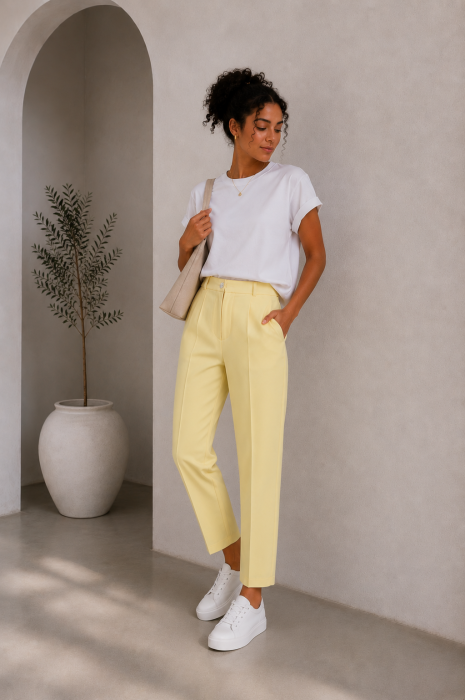 Pantaloni eleganti galbeni cu dunga [4]