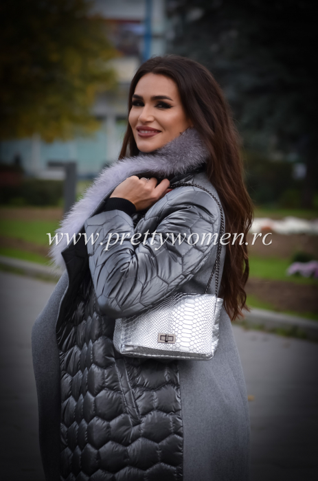 Poseta  argintie de piele cu lantisor [2]