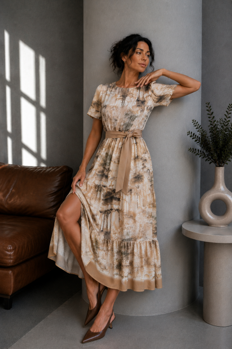 Rochie bej cu imprimeu romantic [2]
