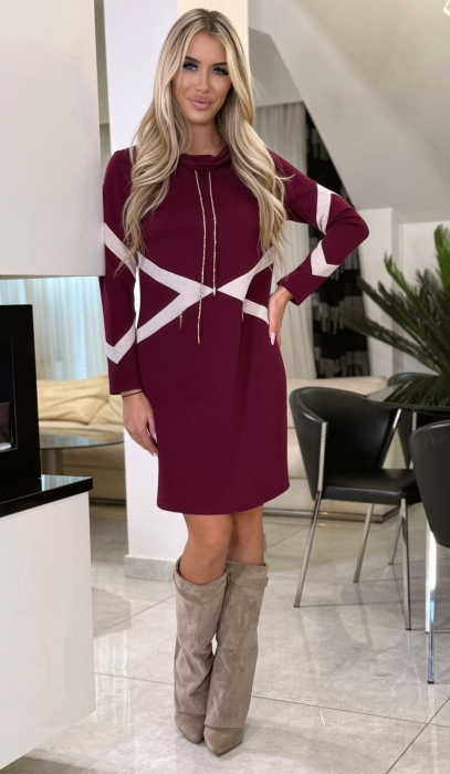 Rochie bordo scurta casual cu snur auriu [1]