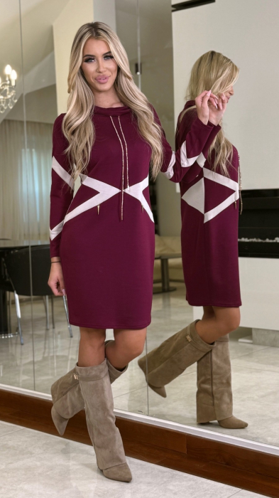 Rochie bordo scurta casual cu snur auriu [6]