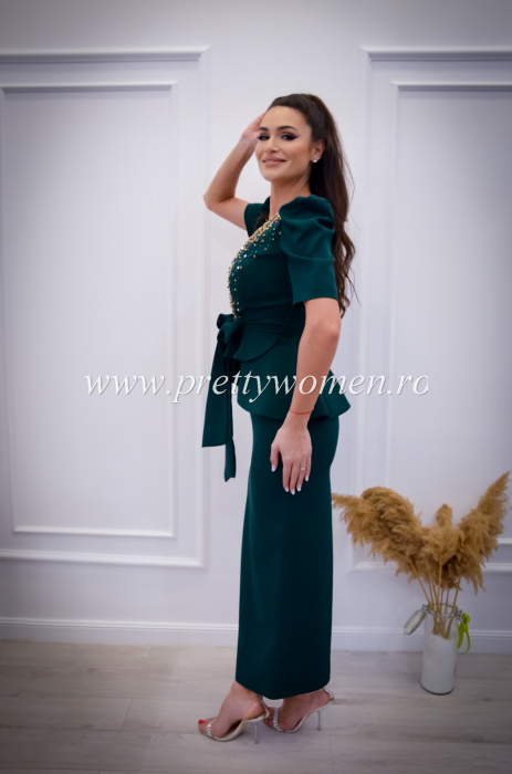 Rochie verde smarald cu anchior cu pietricele [2]