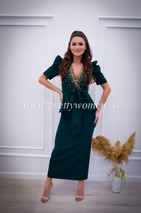 Rochie verde smarald cu anchior cu pietricele