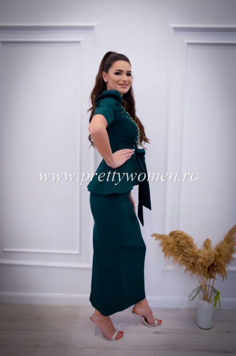 Rochie verde smarald cu anchior cu pietricele [3]