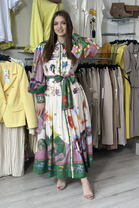 Rochie de vara midi albastra cu imprimeu colorat [2]