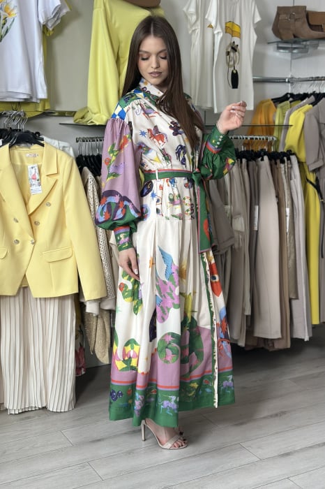 Rochie de vara midi albastra cu imprimeu colorat [3]