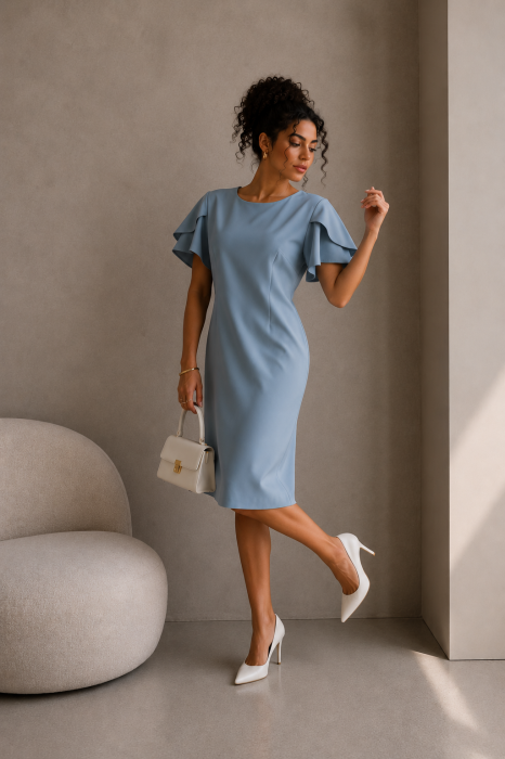 Rochie dreapta bleo cu maneca scurta decupata [2]