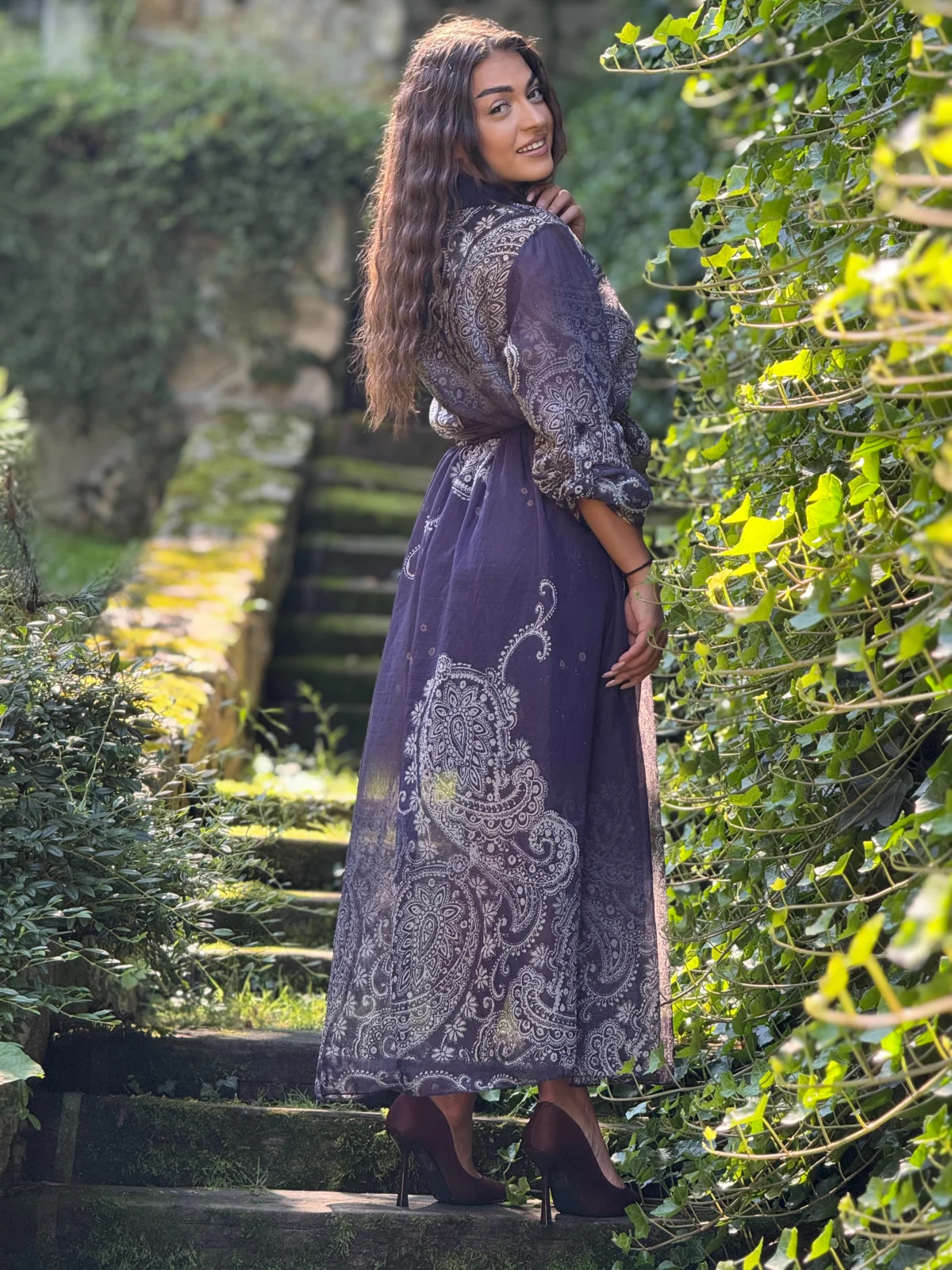Rochie lunga albastra cu imprimeu baroc [3]