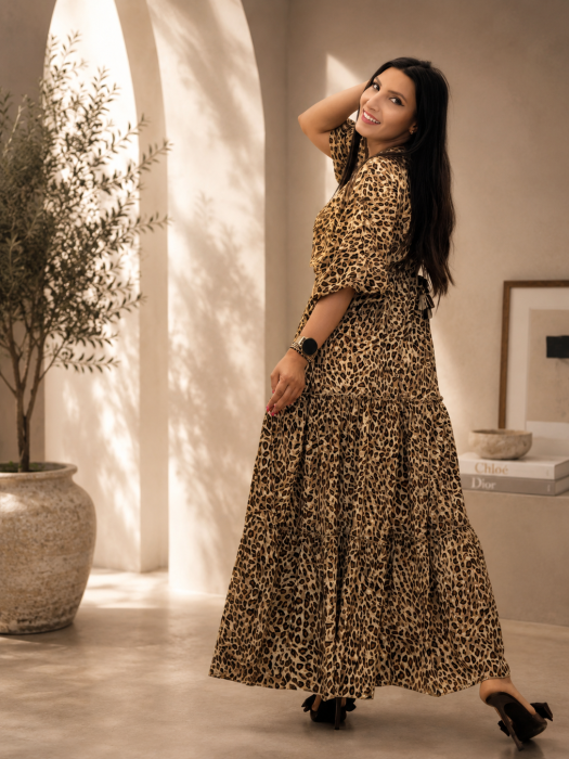 Rochie lunga animal print cu snur la spate [3]