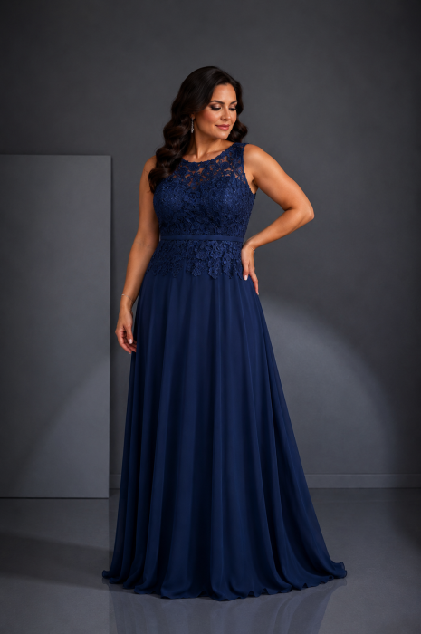 Rochie lunga bleumarin cu broderie [2]