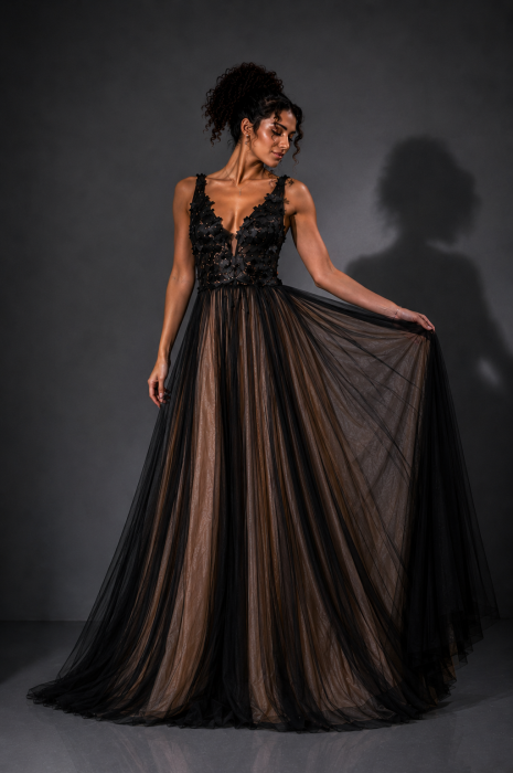 Rochie lunga neagra din voal cu spatele gol [3]
