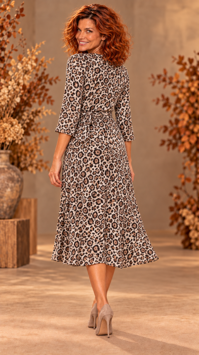Rochie maro animal print midi cu cordon petrecut in talie [4]
