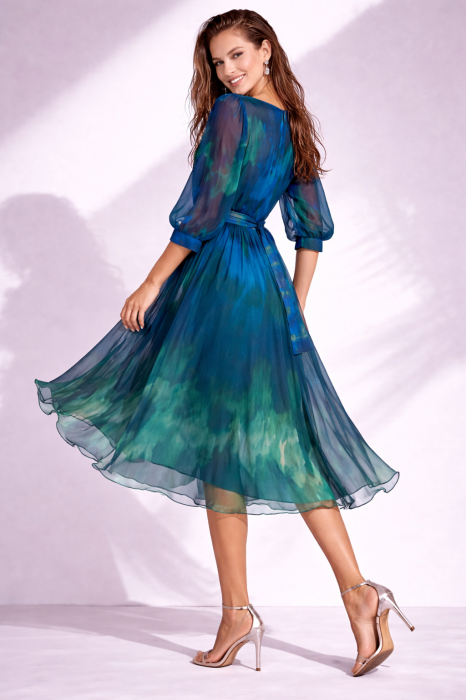 Rochie midi albastra in degradee cu manecuta [2]