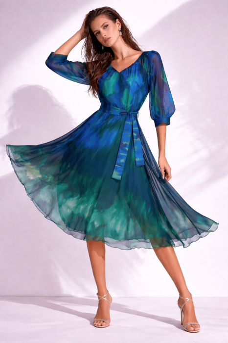 Rochie midi albastra in degradee cu manecuta [5]