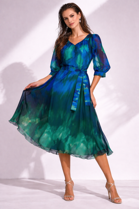 Rochie midi albastra in degradee cu manecuta [3]