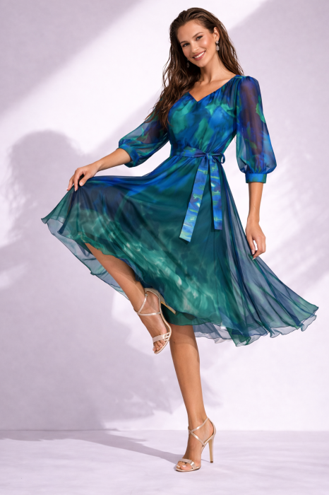 Rochie midi albastra in degradee cu manecuta [4]